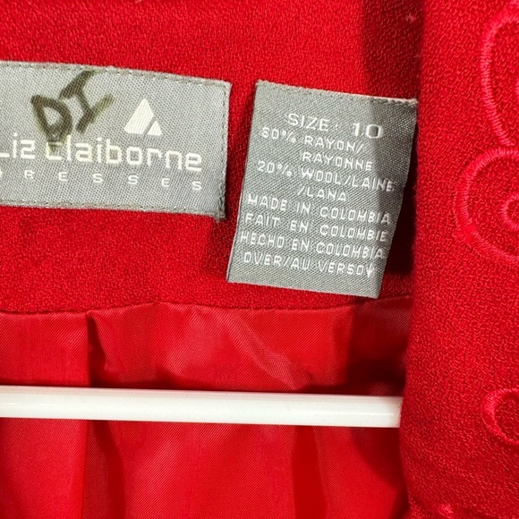 Vintage Liz Claiborne Size 10 Wool Blend True Wrap Embroidered Dress 80s 90s - Picture 3 of 10